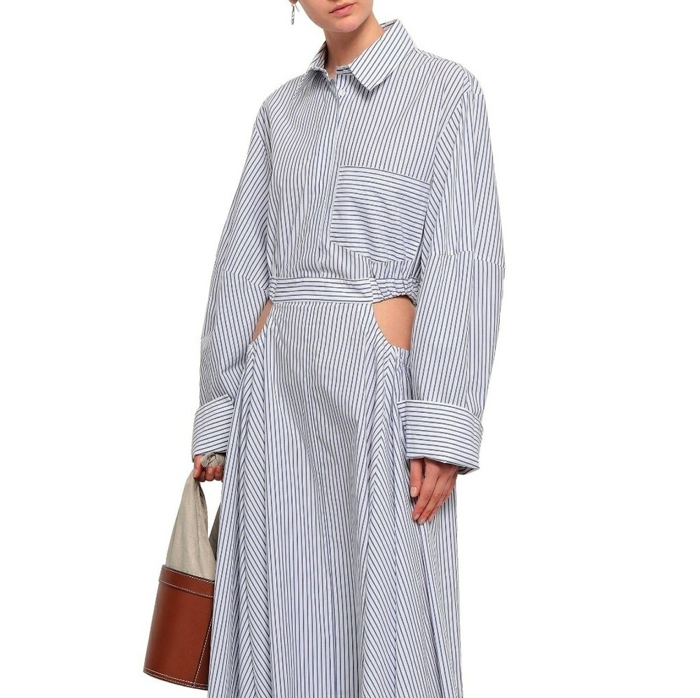 Michael Lo Sordo Dress Striped Cotton Poplin‎ Cutout A-Line Shirtdress Sz 8